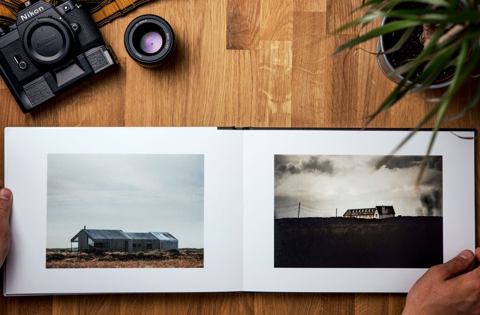 An open wedding photo album displaying memories